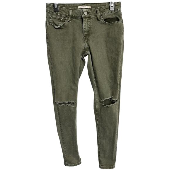 Levis 535 Super Skinny Jeans Women Size 29 Green Denim Ripped Knees Distressed - Picture 1 of 5